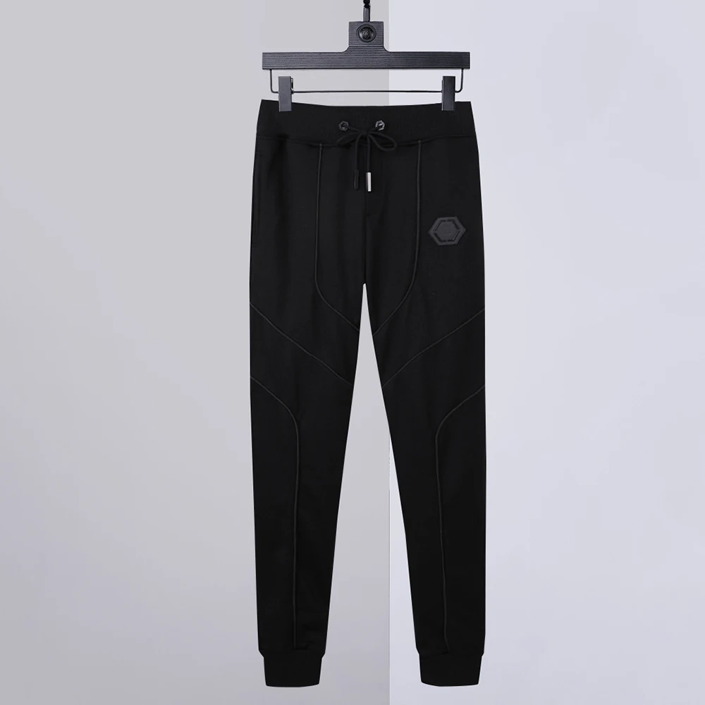 

2022 Sweatpants Men Skull Embroidery Personality Line Decoration Fashion Cotton Casual Pants Spring and Autumn Sweatpants black