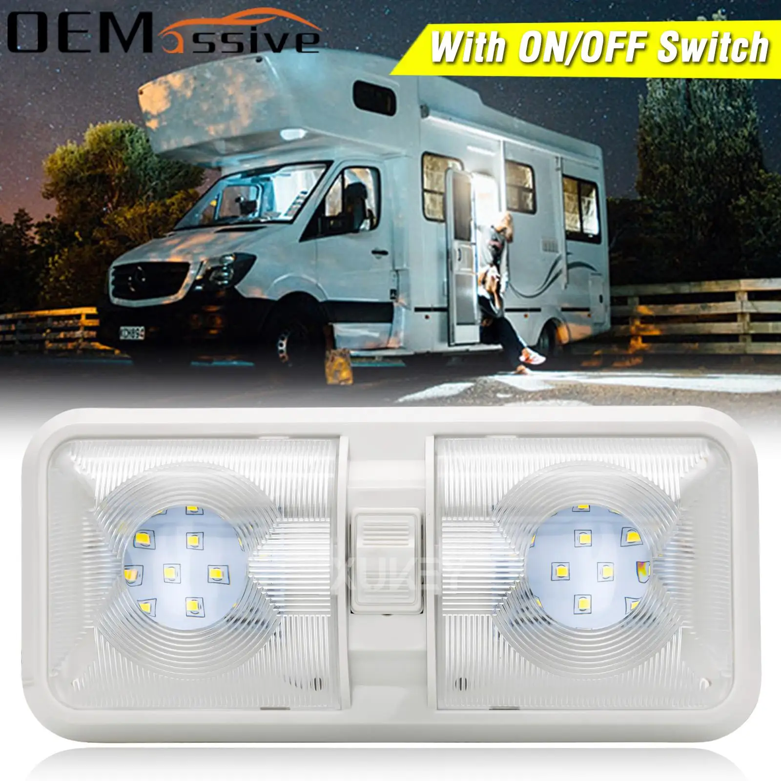 

12V 48LED 2835 SMD Interior Double Dome Ceiling Light Cabin Roof Lamp For RV Boat Camper Trailer Caravan Lorry Bus Motorhome