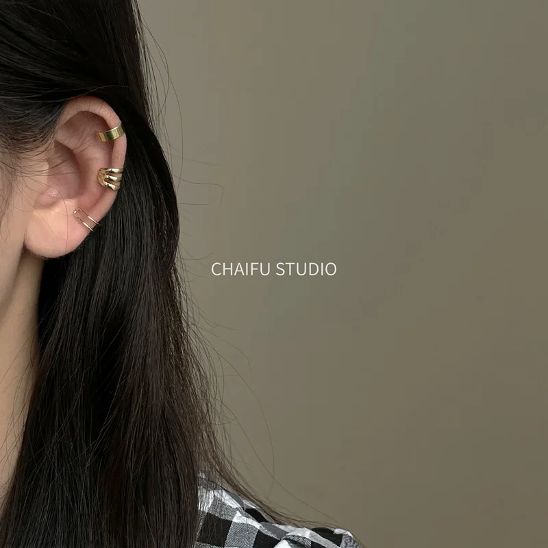 

Minimalist Niche Personality All-Matching Hollow Multi-Layer Three-Piece Ear Clip cute earrings for women