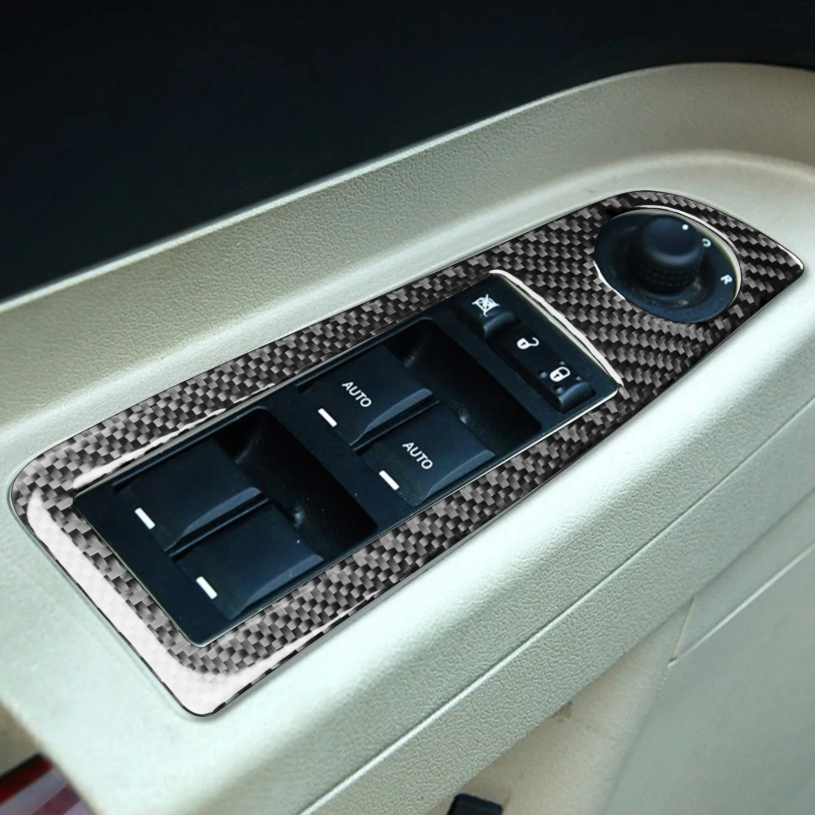 Фото Декоративная накладка на панель кнопок стеклоподъемников для Chrysler 300 300C 2005-2007, аксессуары, карбон №5