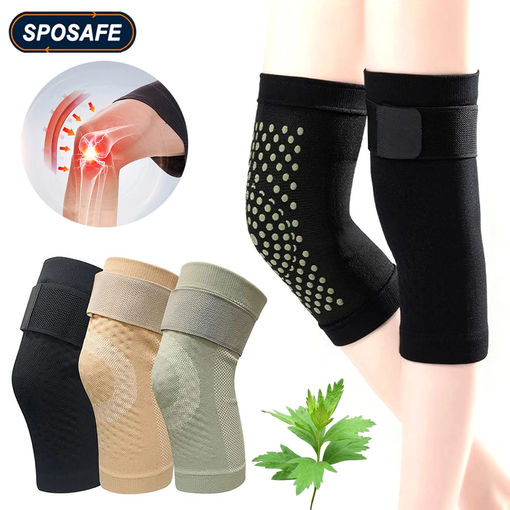 

1Pair Wormwood Adjustable Compression Knee Sleeves Thin & Breathable Leg Warmers for Winter Sports Work Rheumatoid Arthritis