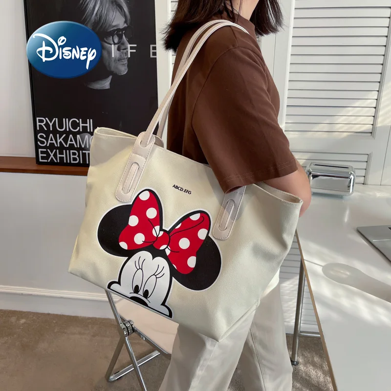 Disney's New Mickey Canvas Bag Cartoon Cute Women's Handbag Luxury Brand Women's Shoulder Bag Large Capacity Fashion Storage Bag