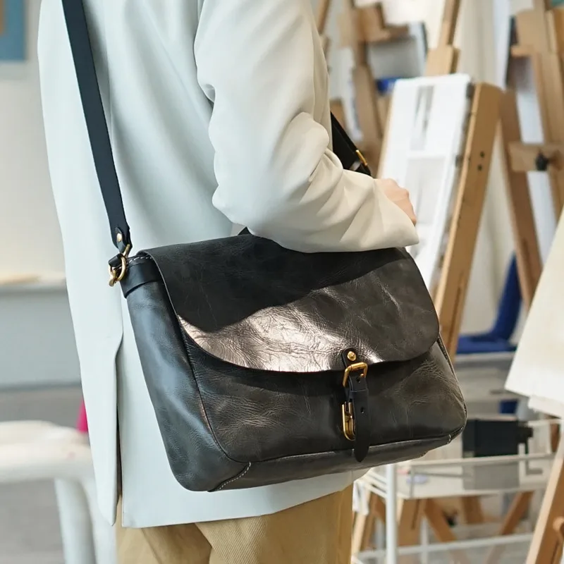 Luxury genuine leather ladies large capacity shoulder bag designer outdoor work real cowhide women black shoulder messenger bag