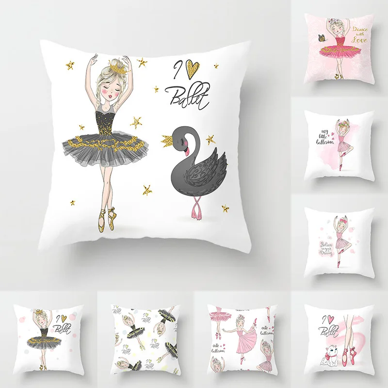 

45X45 Ballet Girls Throw Pillowcase Peachskin Home Decorative Cute Dancer Cushion Cover Girls Bed Room Sofa Hugging Cover