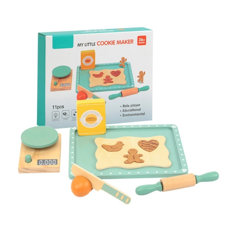 

Q0KB Simulation Cookie Baking Toy Wooden Kitchen Role Play Game, for Kids