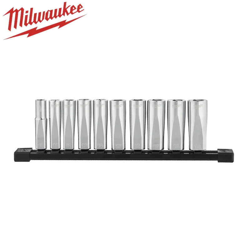 Фото Набор удлиненных глубоких торцевых головок Milwaukee, 10 предметов, метрические, 3/8, с защитой от скручивания, для ручного инструмента, запчасти для ремонта 4932492509/48-22-9505 №3