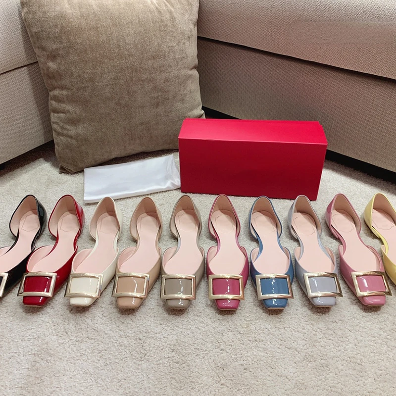 

Square Buckle Single Shoe Women's Flat Bottomed Square Toe Shallow Mouth Hollow Sandals Ballet Wedding Shoes