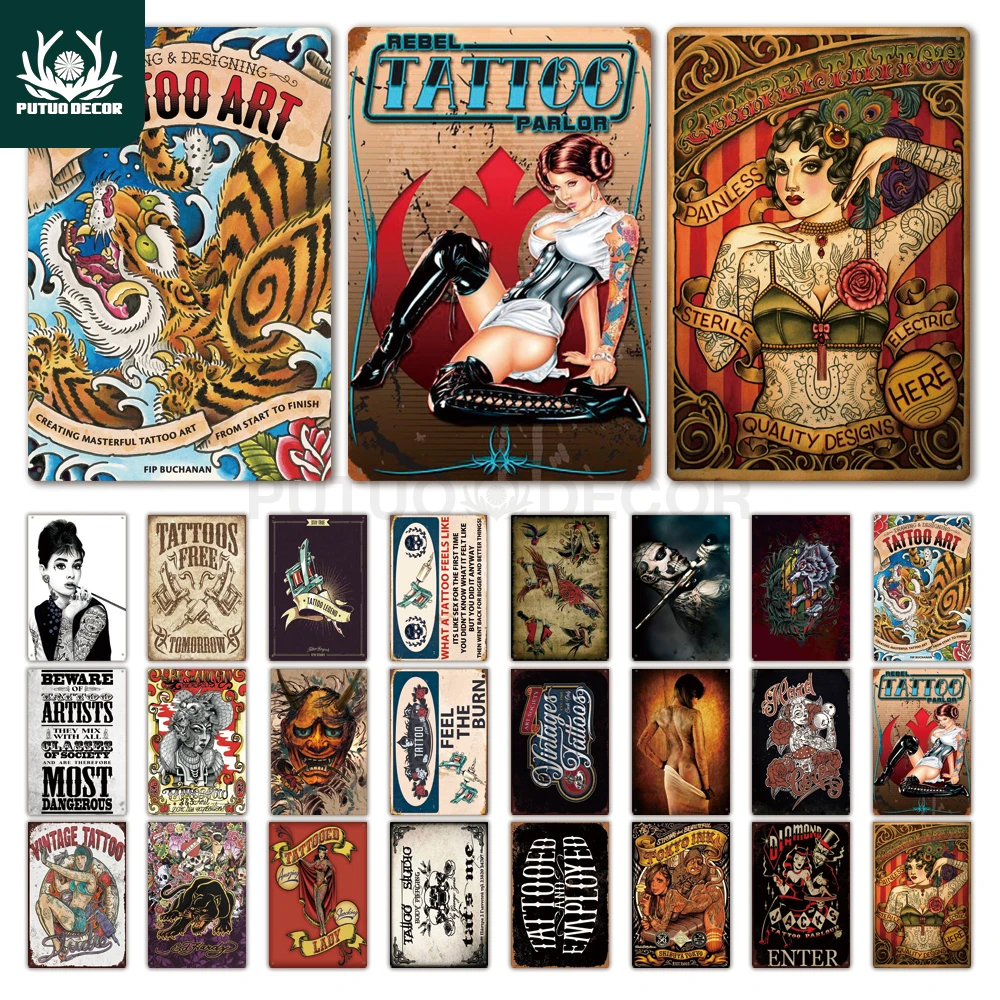 

Tattoo Metal Poster Metal Sign Tatoo Shop Decor Decorative Iron Plate Wall Decor Shabby Chic Tin Sign