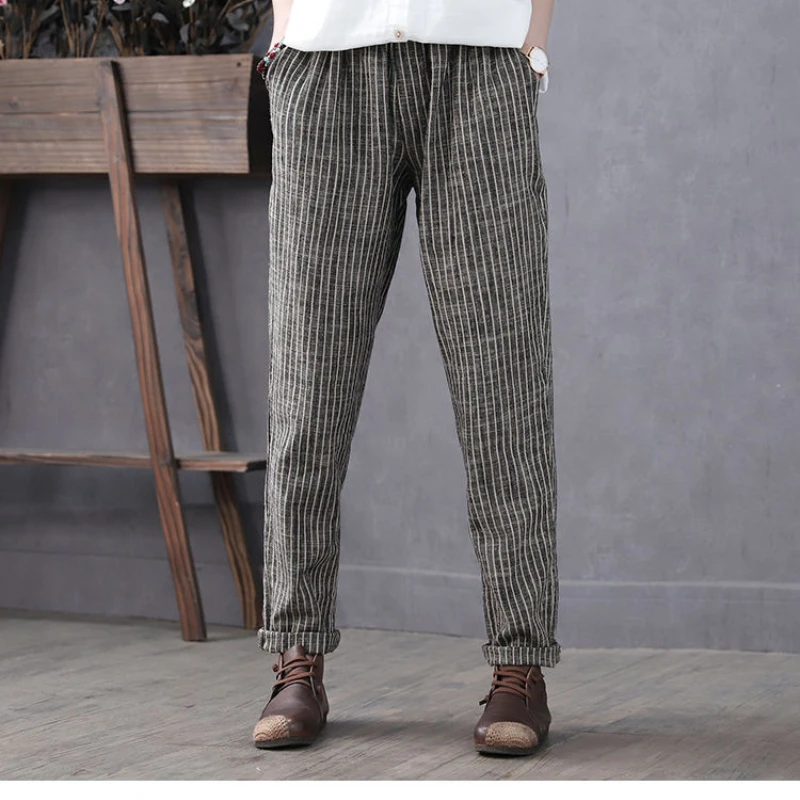 Весенне-осенние модные прямые брюки с эластичной резинкой на талии женские