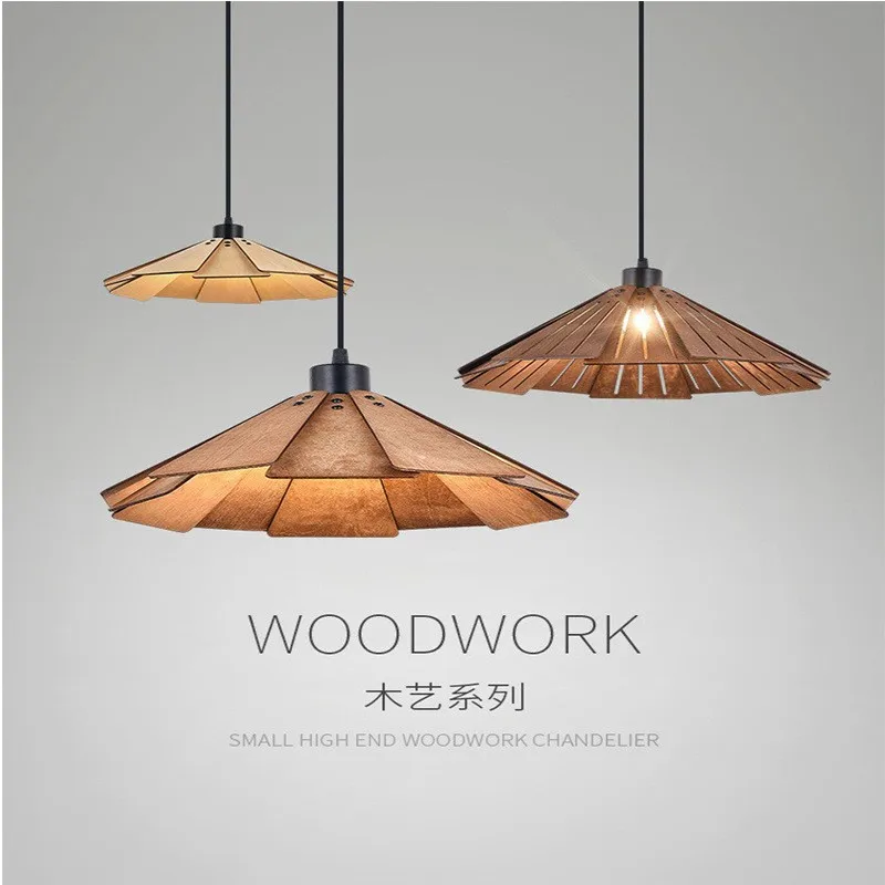 Japanese Retro Wooden Chandelier Quiet Hanging Lights Restaurant Tea Room Island Counter Bar Dining Table Lustres Pendentes Lamp