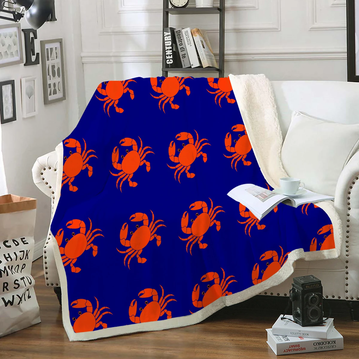

Cartoon Throw Blanket Crab Sherpa Blanket Cute Blanket Soft Black European Style Blanket for Sofa Office