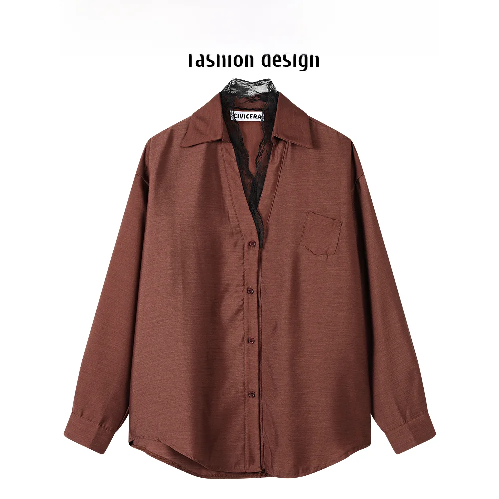 Женские кружевные рубашки Civicera с высоким чувствительным кружевом в стиле ретро