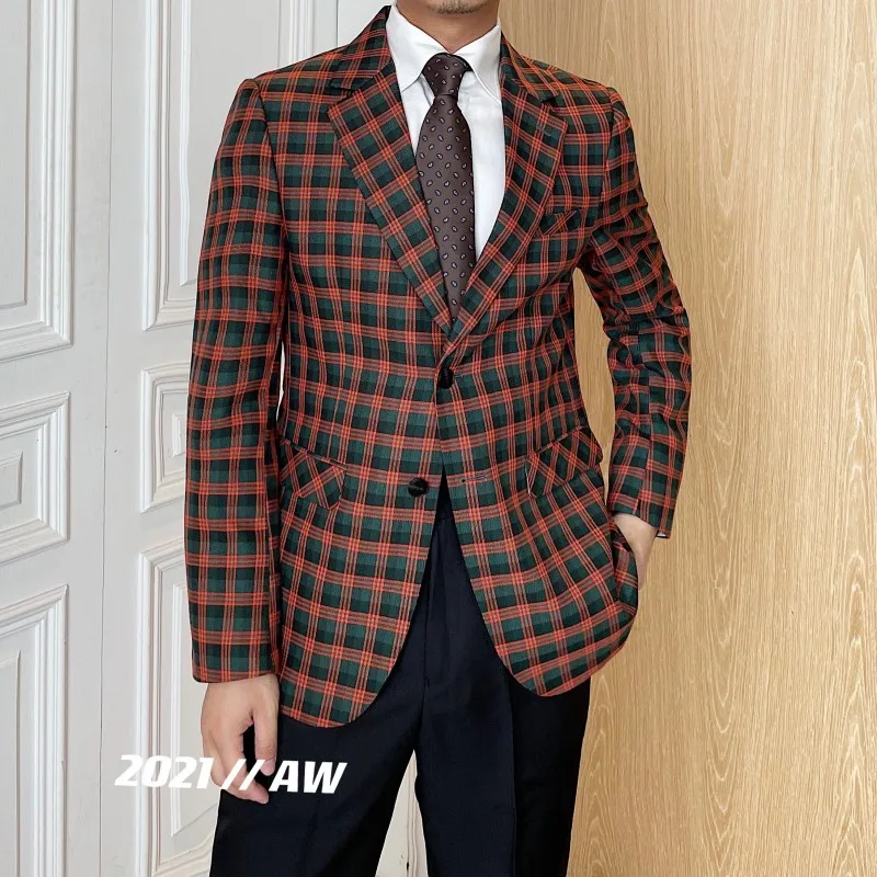Autumn Original Design Houndstooth Men's Blazers Korean Casual Suit Jacket Gentleman Temperament Wedding Business Dress Coats