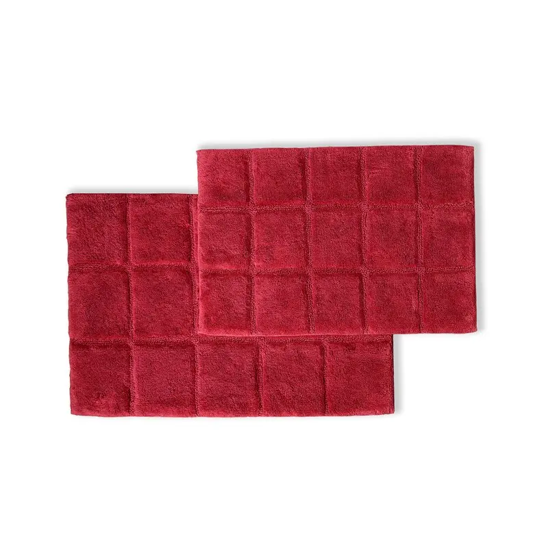 

Cotton Checkered 2-Piece Burgundy Highly Absorbent Non-Slip Bath Rug Set by