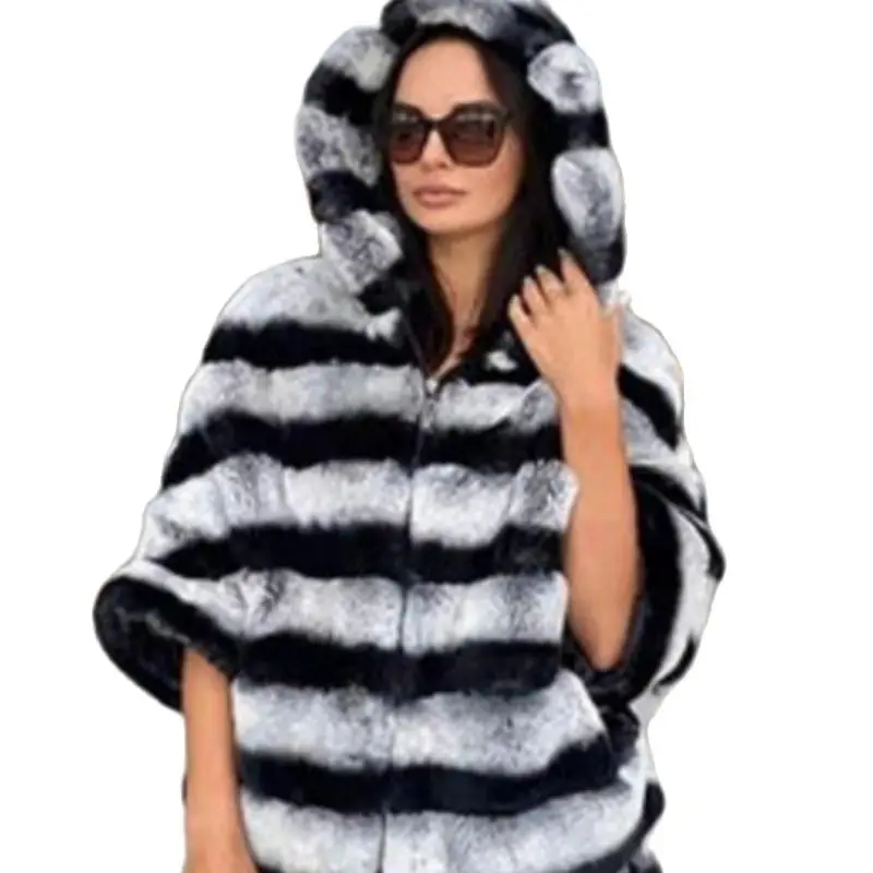 

Real Rex Rabbit Fur Coats And Jackets Women Plus Size Winter Genuine Natural Rabbit Fur Poncho Coats Batwing Sleeve Top Hoodie