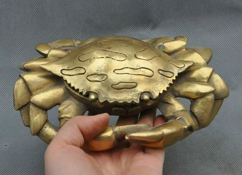 

7" Chinese Feng Shui Brass Copper Bring Wealth Crab Statue Incense Burner Censer