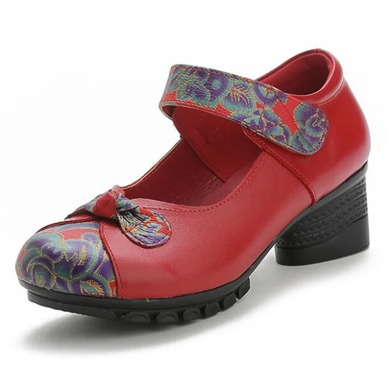 

2022 Spring Printing Cowhide Mixed Color Mother Shoes High Heels Elegant Comfort Fashion Shoes Genuine Leather Shoes New
