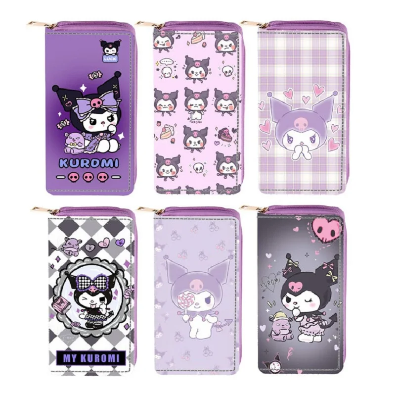 

Kawaii Sanrio Kuromi Cinnamoroll PU Wallet Coin Purse Cartoon Anime My Melody Pompom Purin Keyring Card Bag Mini Purse Handbag