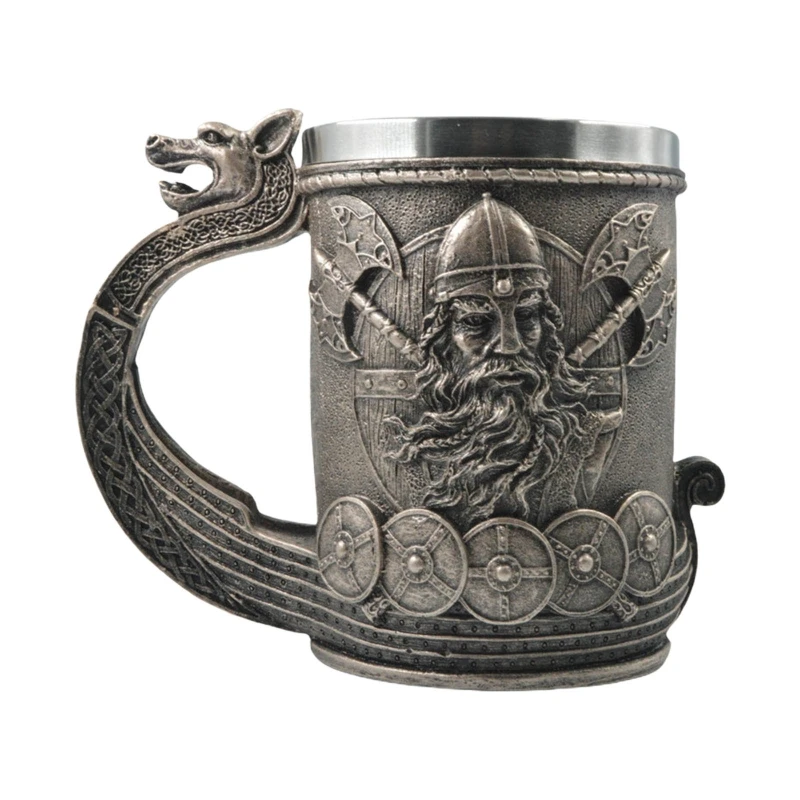 

600ml Viking Pirate Beer Mug Medieval Resin Stainless Steel Beer Mug Drinkware Retro Tankard Coffee Cup Tea Cup Party Gift