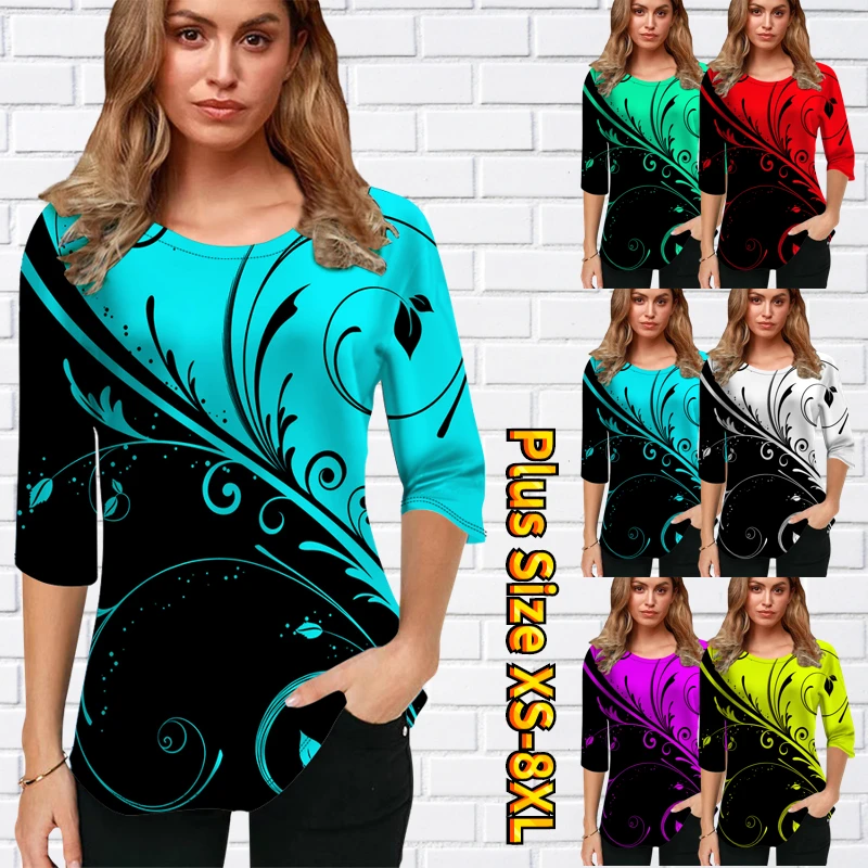 

Женский Повседневный пуловер в стиле ретро, Элегантная футболка большого размера с рукавом до локтя, топы с принтом, Повседневная Уличная ф...