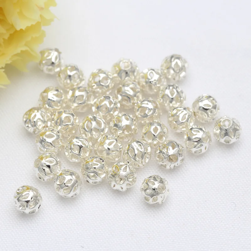 4mm 5mm 6mm 8mm 10mm 100pcs/Lot Round Hollow Ball Flower Metal Beads Bronze Plated Spacer Beads For Jewelry Making DIY Accessory