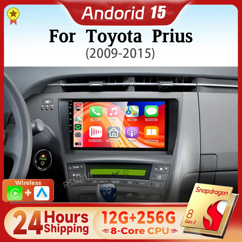Фото Android 15 Qualcomm Carplay авто автомобильный радиоприемник мультимедийный плеер для Toyota Prius XW30 2009-2015 аудио авторадио GPS BT Snapdragon №1
