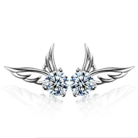 fashion jewelry wings angel zircon drill real 925 sterling silver stud earrings