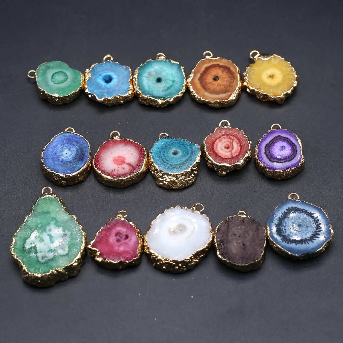 

Natural Stone Pendants Gold Plated Multicolor Double Hole Druzy Charms for Jewelry Making Diy Women Necklaces Accessories
