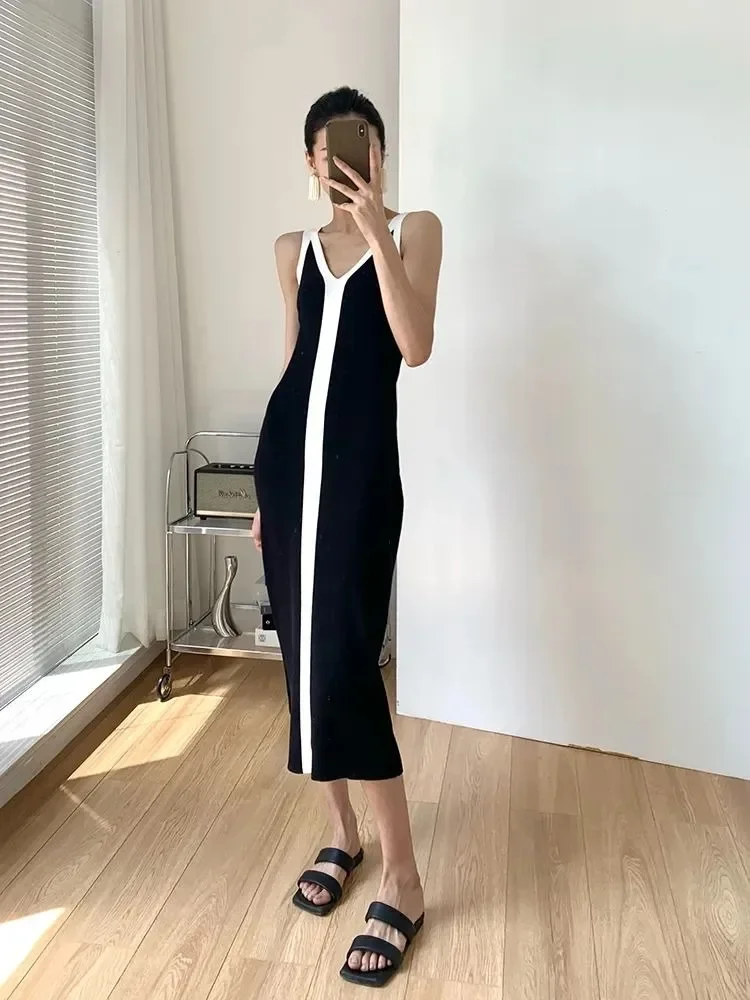 Элегантное винтажное платье-жилет с v-образным вырезом платье для женщин Y2k