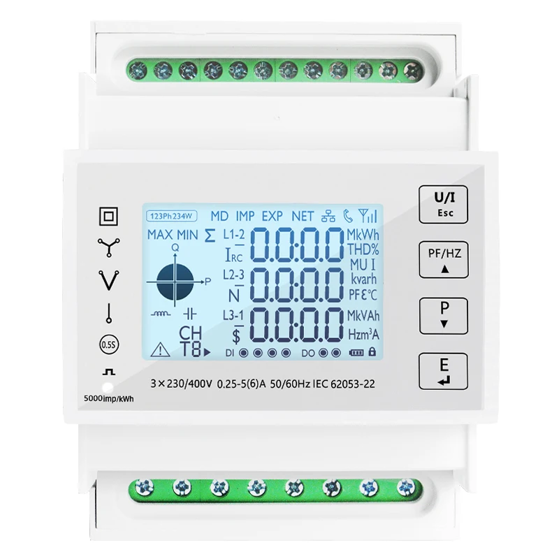 Smart Energy Electricity Consumption Power Meter 3 Phase Din Rail Meter Modbus With 50A100A150A200A/5A CT Voltmeter Ammeter images - 6
