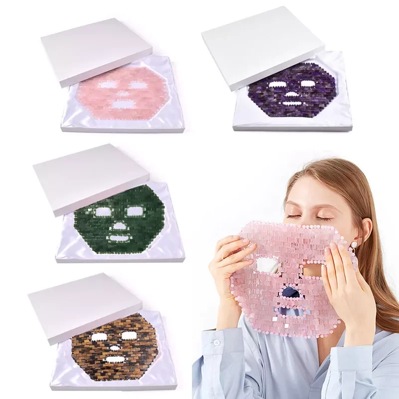 Natural Jade Crystal Sleep Mask Face Massager Cold Therapy Wrinkle Removal Rose Quartz Jade Masks  Relieve Fatigue Promote Sleep