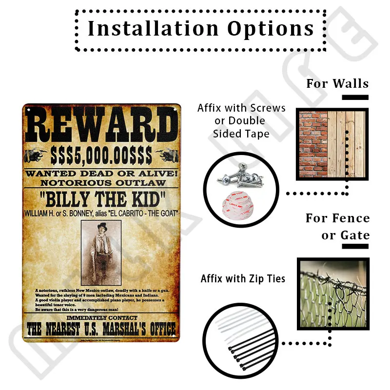 Жестяные знаки 1878 Билли малыш хотел металлический знак для спальни кафе дома