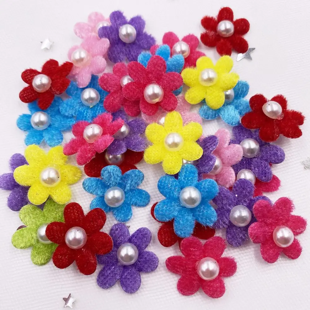 

50pcs Colorful Cloth Padded Lovely Pearl Flower Patch Wedding Appliques DIY Hair Bow Sewing Accessories Craft XX120