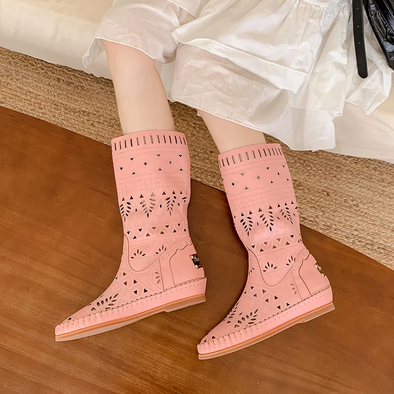 Женские кожаные сапоги с ажурным узором высокие дышащие Сапоги В рыцарском стиле