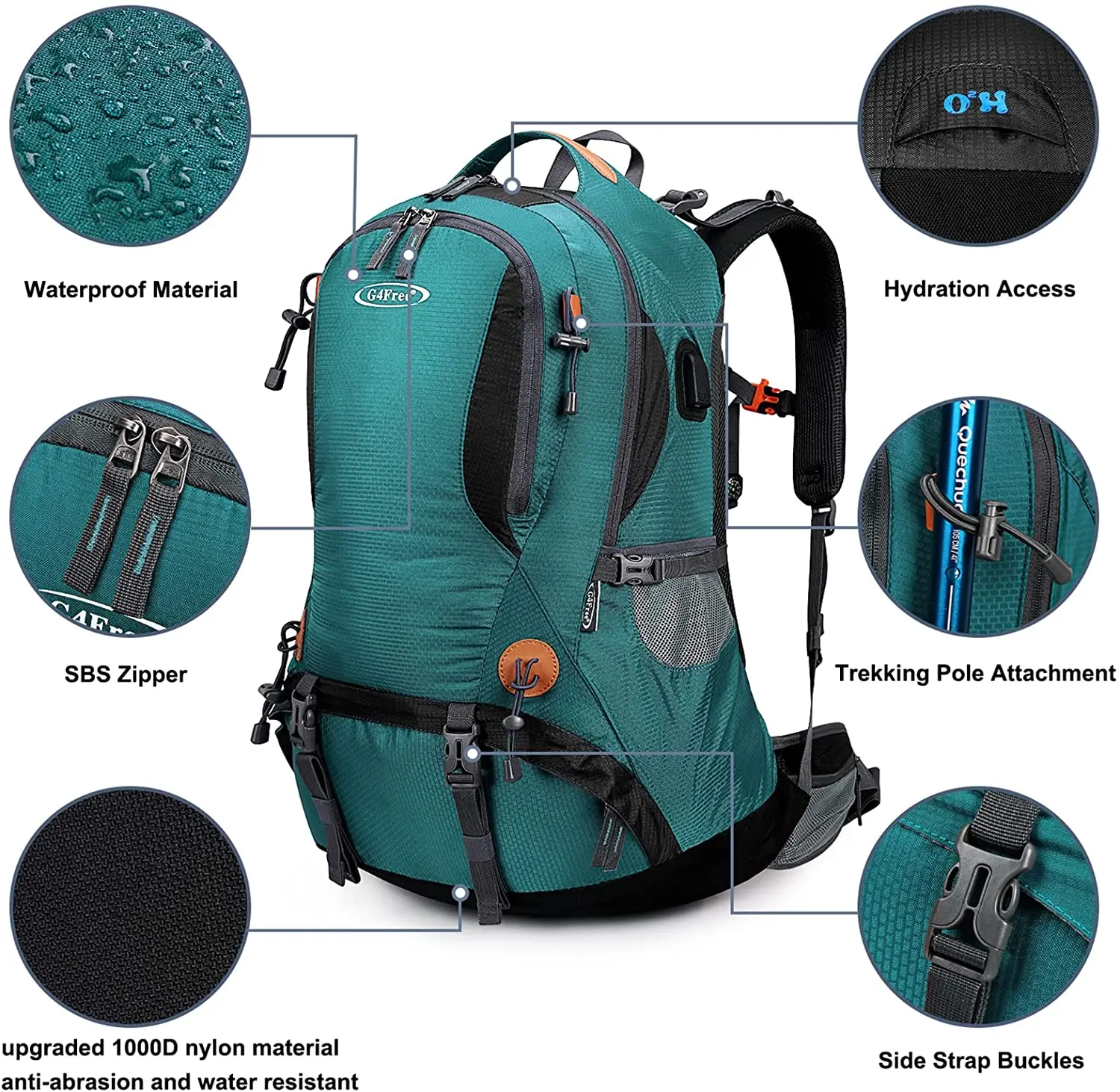 USB Rechargeable 50L Hiking Backpack Waterproof Backpack Outdoor Camping Mountaineering Backpack with Rain Cover Men Women