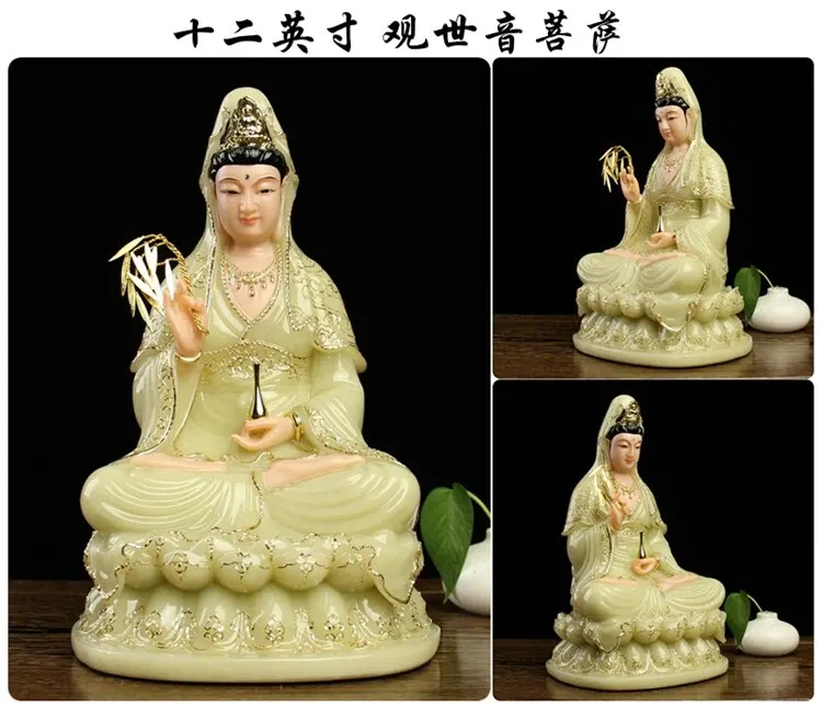 

Уникальная фигурка Будды, модель домашний эффективный защитный талисман #, Высококачественная Нефритовая краска, золотая статуя Будды Гуань Инь