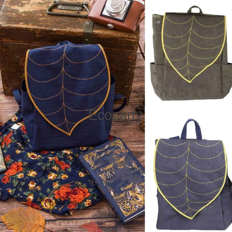 

New Medieval Green Cork Leather Leaf Backpack Retro Flip Cover Leaf Shaped Canvas Shoulder Bag Buckle Closure Casual Daypack