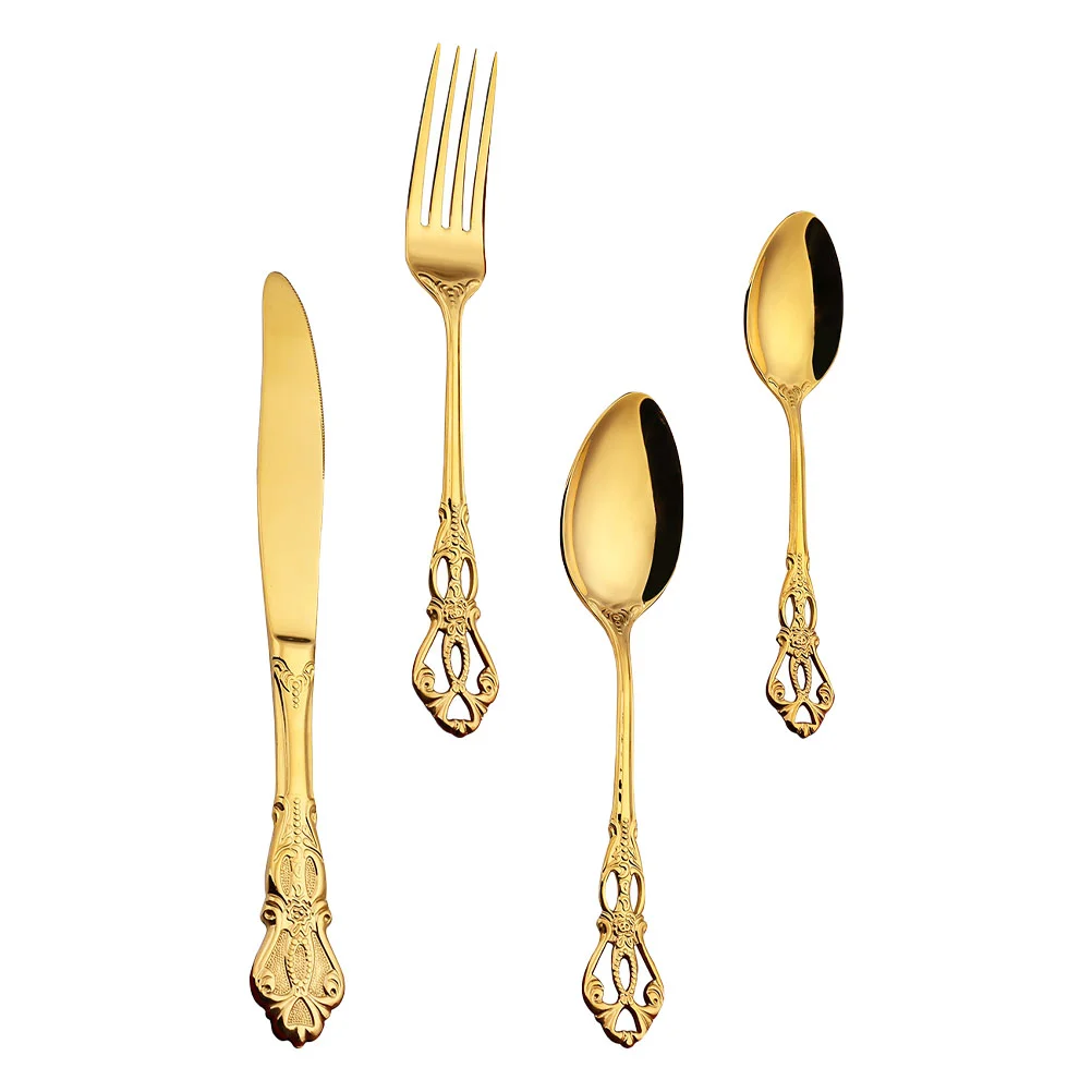 

Set Steel Spoon Stainless Fork Dinner Cutlery Tableware Kitchen Spoonssteak Flatware Silverware Utensil Salad Dinnerware Dining