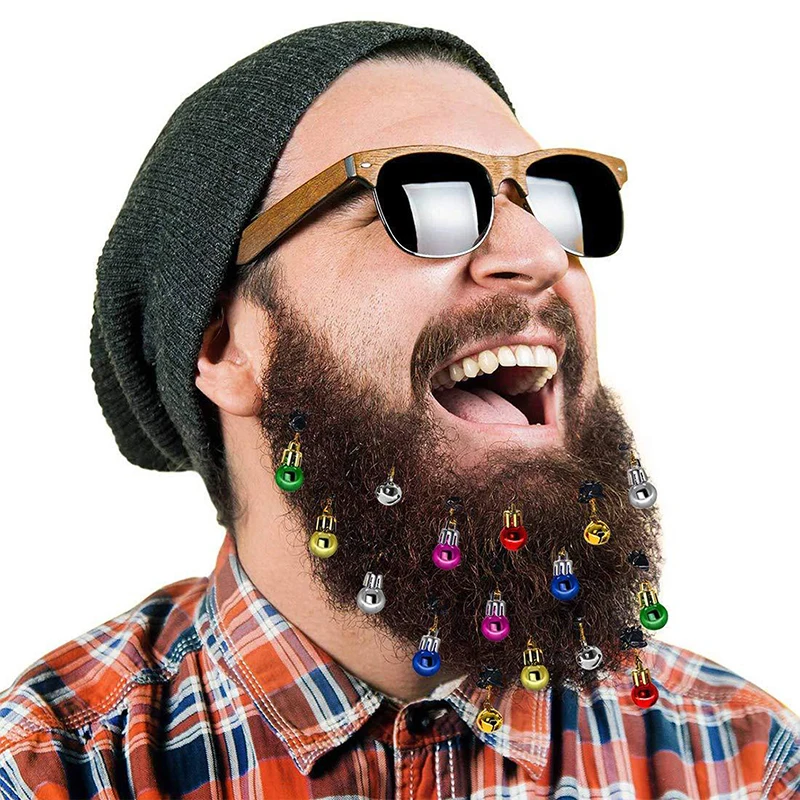 

12pcs Christmas Beard Hanging Bells Xmas Ball Santa Claus Cosplay Kid Adult Costume Facial Hair Baubles Clips Hanging Ornaments