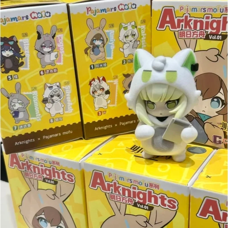 Фото В наличии: Оригинальные фигурки Bandai Arknights Amiya, W, Kelsey, Chen в пижамах Mofu (слепая коробка), флокированные коллекционные модели, игрушки, подарки №3