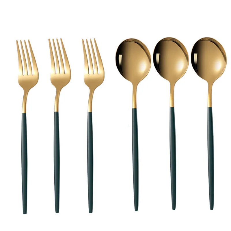 

Kitchen Tableware Cutlery Set Dinnerware Stainless Steel Forks Spoons Golden Cutlery Accessories Utensils Six Quantity Pretend