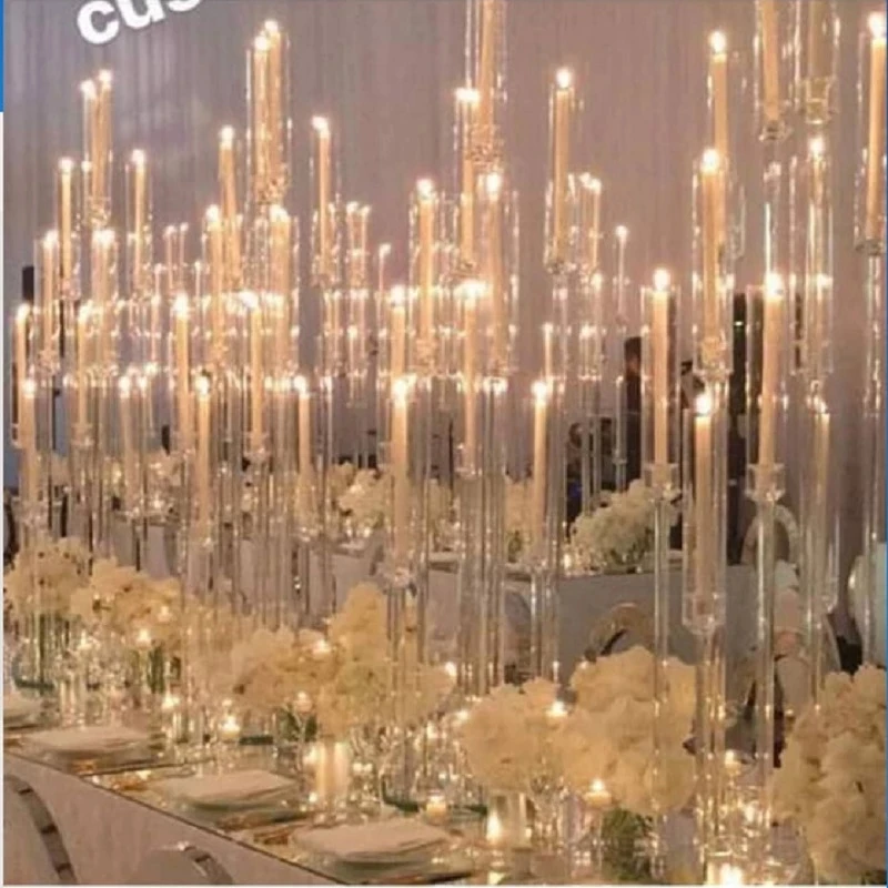 

10pcs/lot Wedding Decoration Centerpiece Candelabra Clear Candle Holder Acrylic crystal Candlesticks for Weddings Event Party