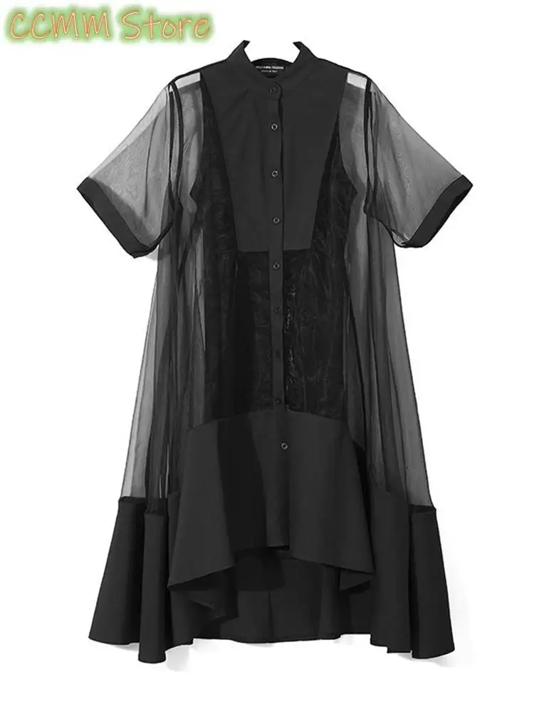 Женское платье-рубашка с воротником-стойкой зеленое асимметричное свободное