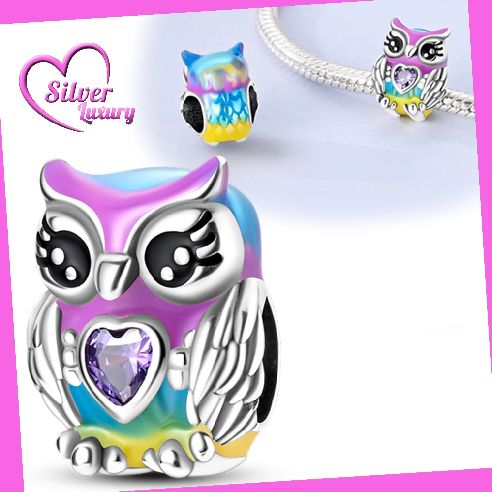 

Женская серебряная милая девушка сова с головой и бисером подходит для шармов Pandora Серебряный 925 оригинальный браслет для изготовления ювелирных изделий