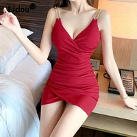 summer evening party sexy chains deep v neck solid color tight hip skirt sexy dresses for women party club night a line dresses