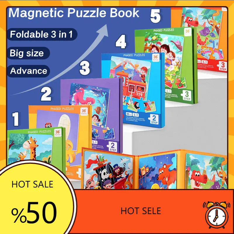 

Foldable Magnetic Puzzle Book 3 in 1 Animal Traffic Jigsaw Puzzle Kids Early Education Toy Learning Books Children's Gifts