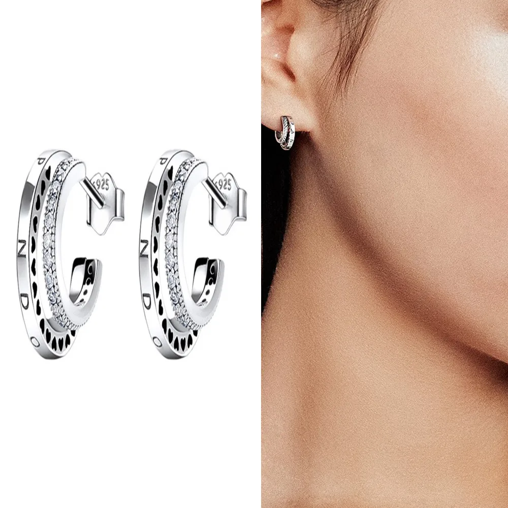 

Tibetan Silver Double Hoop Earrings Fit Original Signature Simple Ears Stud Fashion Jewelry