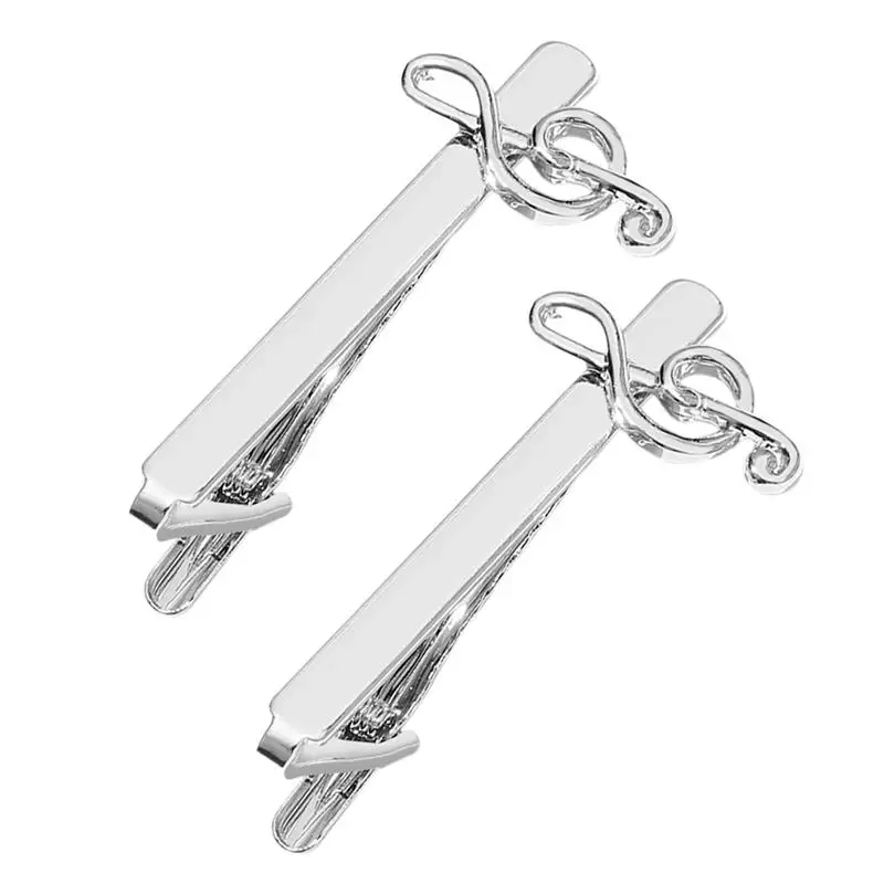 

2pcs Stainless Steel Musical Note Tie Clips Cufflinks Suit Tie Pinch Clips Tie Clasps Tie Bars for Men