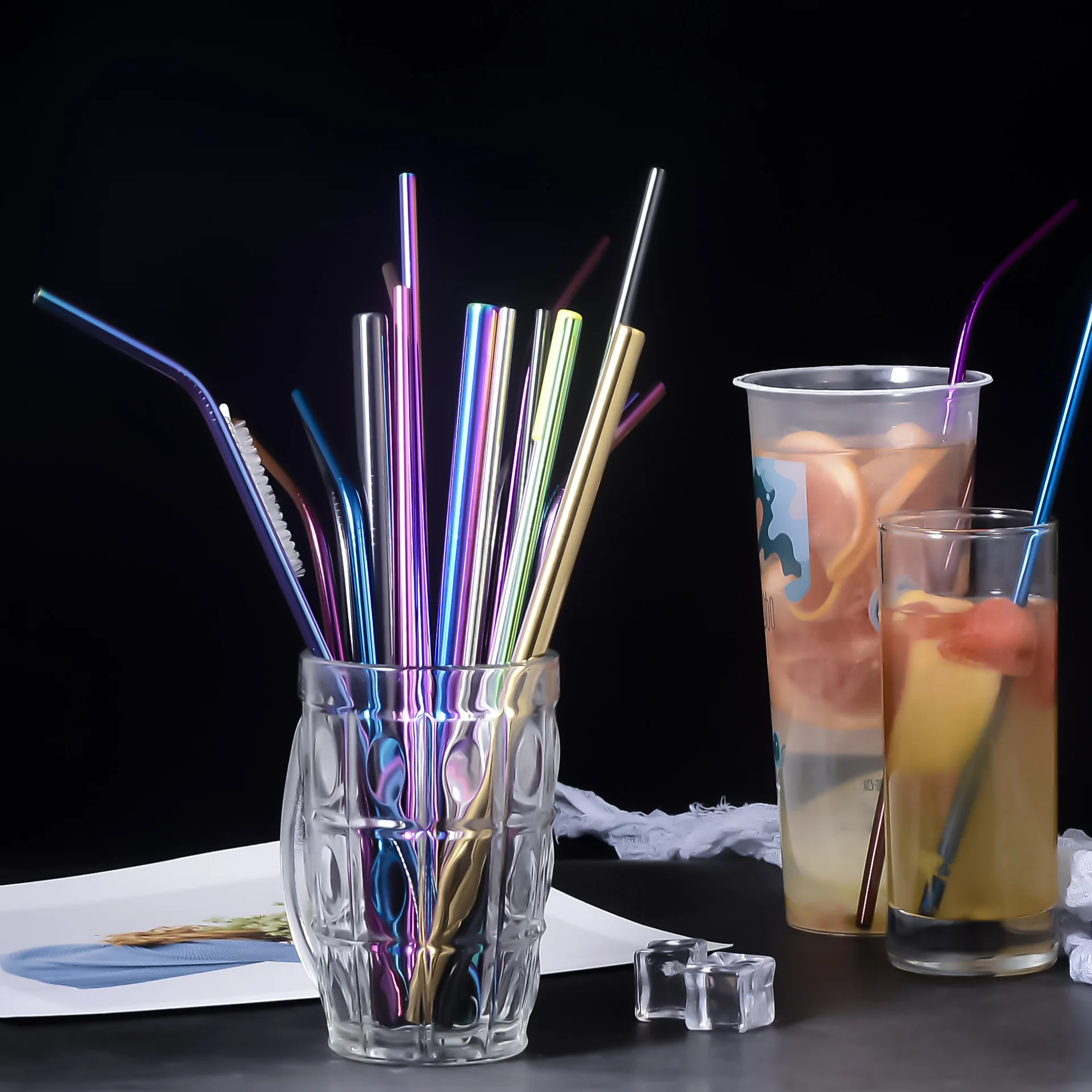 

Rainbow Color Reusable Metal Straws Set with Cleaner Brush 304 Stainless Steel Drinking Straw Milk Drinkware Bar Party Accessory