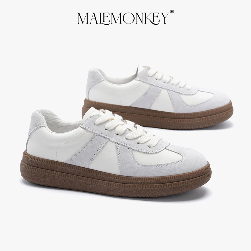MALEMONKEY Casual Sneakers Women Suede Lace-up Flats Spring Round Toe Ladies Shoes Comfortable Breathable Trainers Handmade